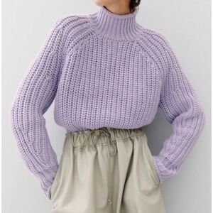 H&M Lilac Funnel Neck Chunky Knit Sweater Long Sleeve Preppy‎ Size Medium